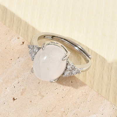 Brass Micro Pave Cubic Zirconia with Natural Quartz Crystal Cuff Open Rings RJEW-T035-01P-G-1