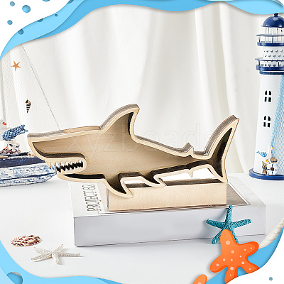 Shark Shape Wood Display Box DIY-WH0430-991-1