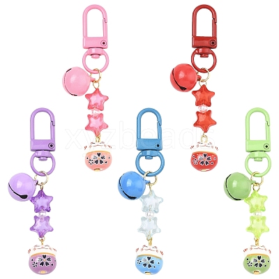 5Pcs Handmade Porcelain & Acrylic & Iron Pendant Decorations HJEW-YW00310-1
