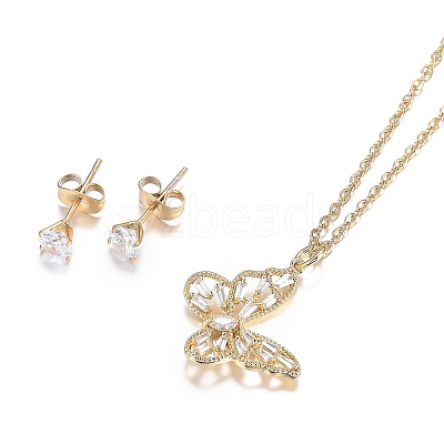 304 Stainless Steel Rhinestone Jewelry Sets LS-SJEW-H301-05G-1
