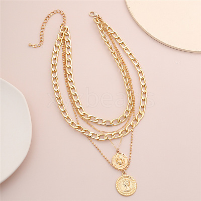 Punk Flat Round with Human Pattern Alloy Multi Layered Necklaces FS-WG0D034-01-1