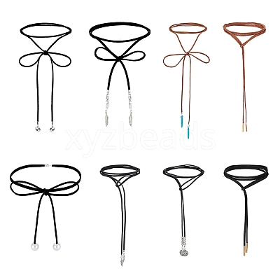 8Pcs 8 Style Faux Suede & Nylon Cord Lariat Necklaces Set NJEW-FI0001-32-1
