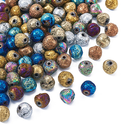 100Pcs 10 Colors Electroplated Natural Lava Rock Beads Strands G-PJ0001-03C-1