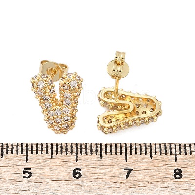 Brass Micro Pave Cubic Zirconia Stud Earrings EJEW-Z091-04G-V-1