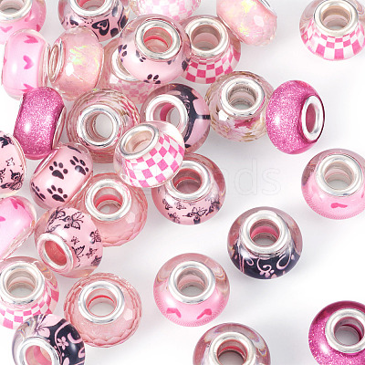 30Pcs Printed Transparent Resin European Beads RESI-TADJ0001-03C-1