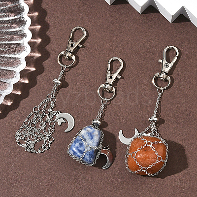 6Pcs 3 Styles Moon Alloy Swivel Lobster Claw Clasps & Brass Cable Chains AJEW-SC0003-98P-1