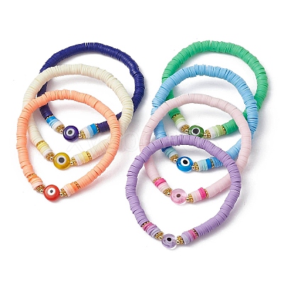 7Pcs 7 Color Polymer Clay Heishi Surfer Stretch Bracelets Set BJEW-JB09639-1