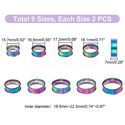 18Pcs 9 Size 201 Stainless Steel Grooved Finger Ring Settings STAS-UN0049-69MC-1