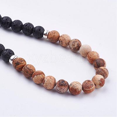 Frosted Natural Gemstone Beaded Necklaces NJEW-JN01939-1