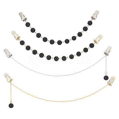 4Pcs Round Glass Pearl & Alloy Cardigan Clips HJEW-GA00087-1