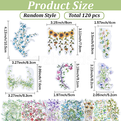 120Pcs 6 Styles Flower PET Decorative Stickers DIY-SP0006-78-1