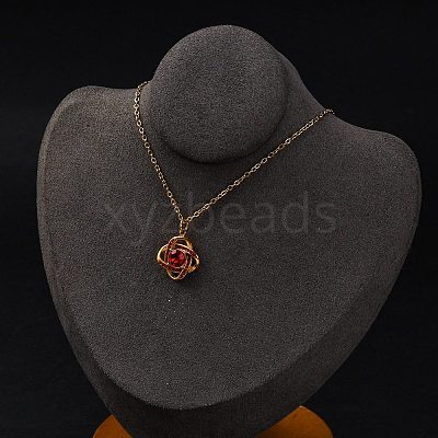 PVD Vacuum Plating 304 Stainless Steel Hyacinth Rhinestone Criss-cross Pendant Cable Chain Necklaces for Women STAS-Z114-21G-1