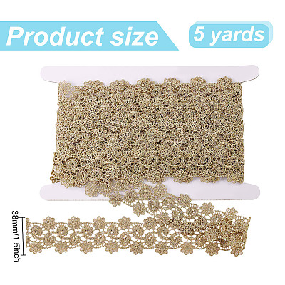 5 Yards Metallic Yarn Flower Lace Trim Ribbons SRIB-HY0001-07C-1