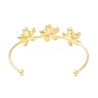 Alloy Flower with Imitation Pearl Beaded Open Cuff Bangle for Women BJEW-D054-02G-03-1