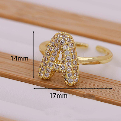 Brass Micro Pave Clear Cubic Zirconia Initial Cuff Rings FS-WGB210B-02-1