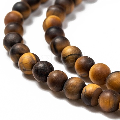 Natural Frosted Tiger Eye Round Bead Strands G-M064-4mm-02-1