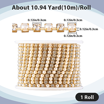 Plastic Pearl & Rhinestone Cup Chains CH-WH0013-01B-G-1