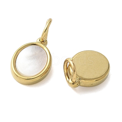 304 Stainless Steel Natural Paua Shell/White Shell Charms Ion Plating(IP) STAS-U037-03G-02-1