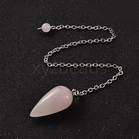 Teardrop Platinum Tone Brass Rose Quartz Dowsing Pendulums X-MAK-M015-03H-1