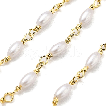 Brass & ABS Plastic Pearl Oval Link Chains CHC-G024-10G-1