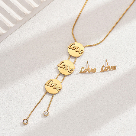 Stylish Stainless Steel Word Love Stud Earrings & Necklaces for Women's Daily Parties and Banquets PN7501-1