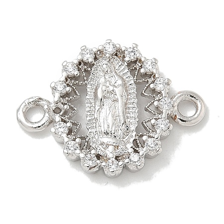 Rack Plating Brass Micro Pave Clear Cubic Zirconia Religion Virgin Mary Connector Charms KK-L224-094P-06-1