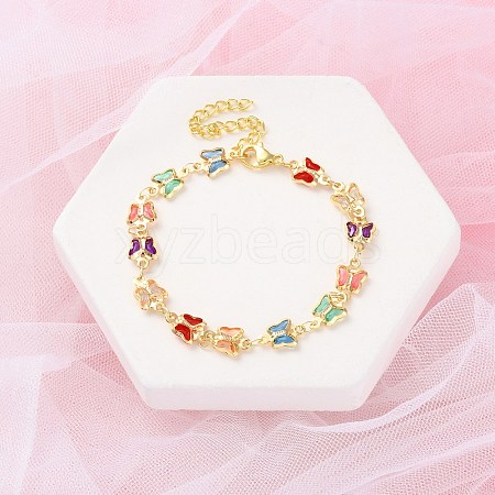 Butterfly Brass Link Bracelets for Woman BJEW-S157-03G-1