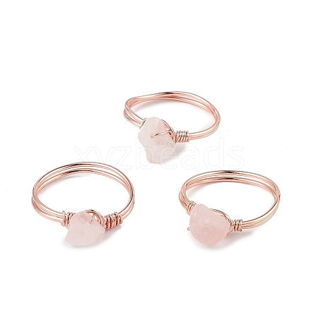 Natural Rose Quartz Chips Finger Ring RJEW-L082-03RG-04-1