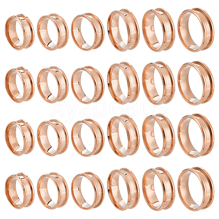 24Pcs 6 Styles 304 Stainless Steel Grooved Finger Ring Settings STAS-ME0003-12RG-1