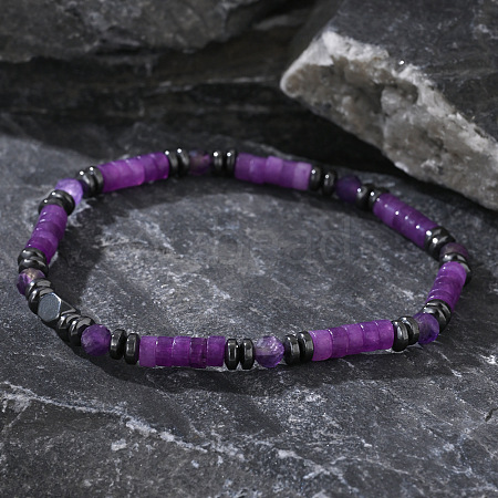 Bohemian Style Natural Amethyst Column Beads Stretch for Women Men WA5278-1