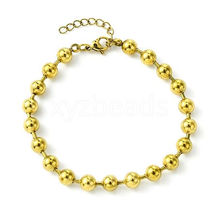Ion Plating(IP) 304 Stainless Steel 6mm Round Ball Link Chain Bracelets for Women BJEW-C066-05A-G-1