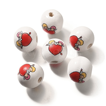 Valentine's Day Element Printed Wood Beads WOOD-R002-01-15-1