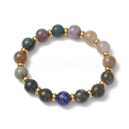 10mm Round Natural Indian Agate Beaded Stretch Bracelets for Women BJEW-JB10628-1