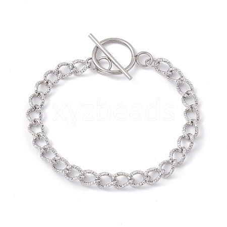 Tarnish Resistant 304 Stainless Steel Curb Chain Bracelet with Toggle Clasp for Women BJEW-E017-01P-1