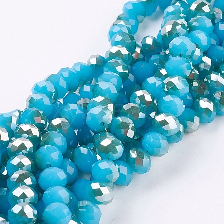 Half Plated  Faceted Rondelle Electroplate Imitation Jade Glass Beads Strands X-EGLA-D020-10x8mm-38-1