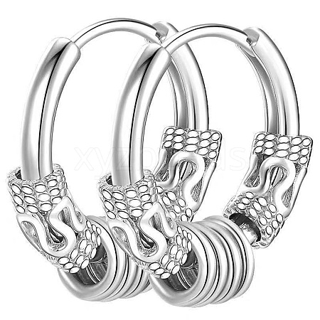 Non-Tarnish 304 Stainless Steel Beaded Hoop Earrings PW-WG23967-07-1