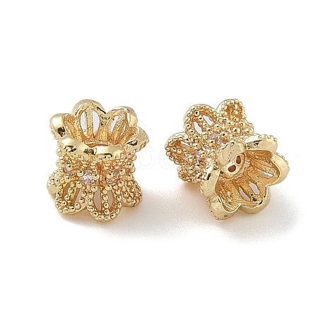 6-Petal Brass Micro Pave Cubic Zirconia Double Sided Bead Caps ZIRC-F141-01LG-01-1