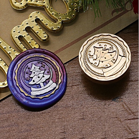 Christmas Series Wax Seal Brass Stamp Head AJEW-M037-01G-19-1