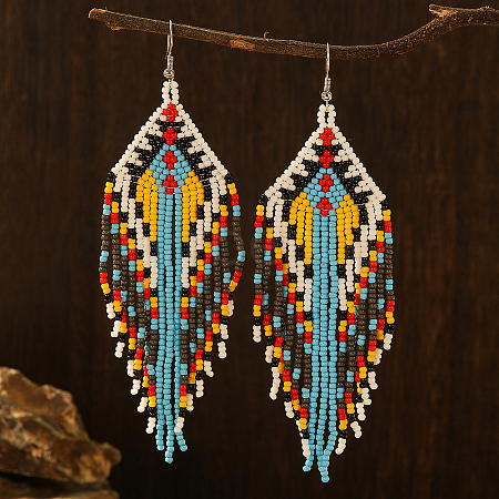 Bohemian Style Geometric Glass Bead Tassel Earrings for Women NA5145-2-1