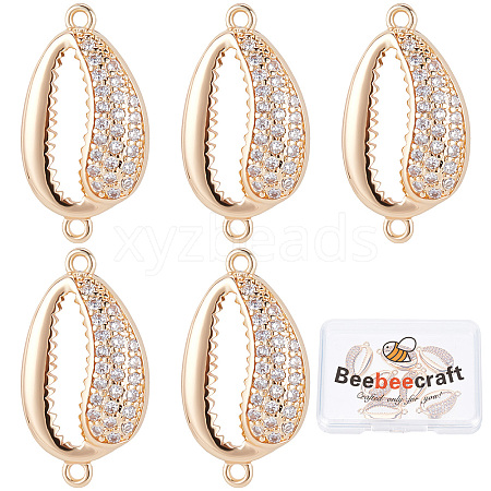 Beebeecraft Brass Micro Pave Clear Cubic Zirconia Connector Charms KK-BBC0003-33-1