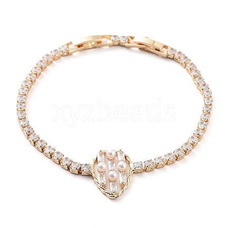 Teardrop Brass Micro Pave Cubic Zirconia Link Bracelets BJEW-C055-01G-1