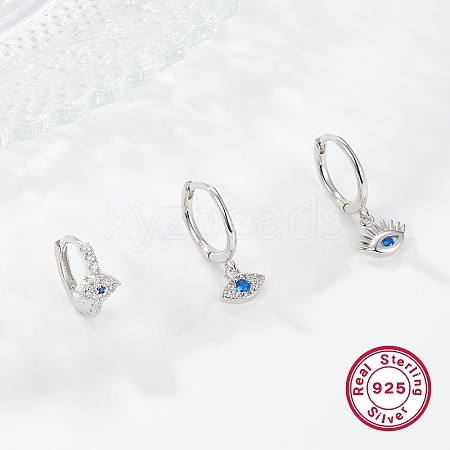 3 Pair 3 Cubic Zirconia Horse Eye Dangle Hoop & Stud Earrings Set EJEW-F317-02P-1