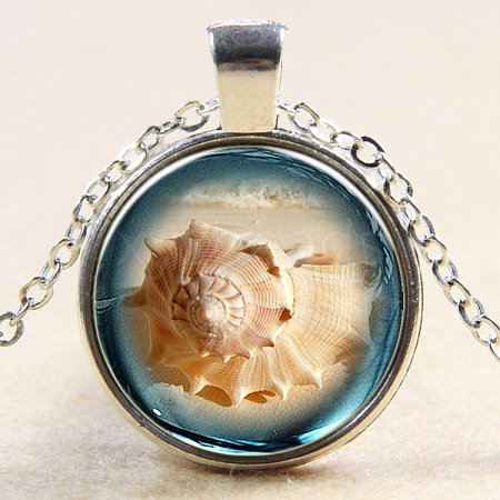 Glass Fantasy Underwater World Beige Conch Time Gem Pendant Necklaces NJEW-N0051-001P-02-1