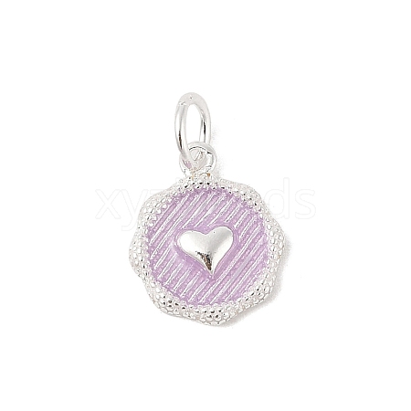 925 Sterling Silver Enamel Flat Round with Heart Charms with Jump Rings and 925 Stamp STER-D288-04S-05-1