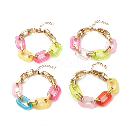 Two Tone Acrylic Cable Chain Bracelet for Teen Girl Women BJEW-JB07181-1