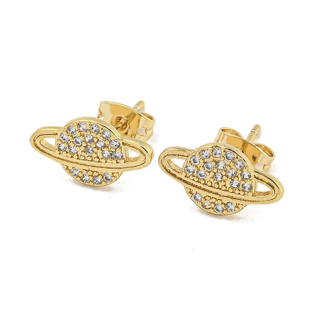 Brass Micro Pave Cubic Zirconia Stud Earrings EJEW-P261-39G-1