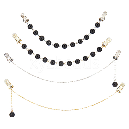 4Pcs Round Glass Pearl & Alloy Cardigan Clips HJEW-GA00087-1
