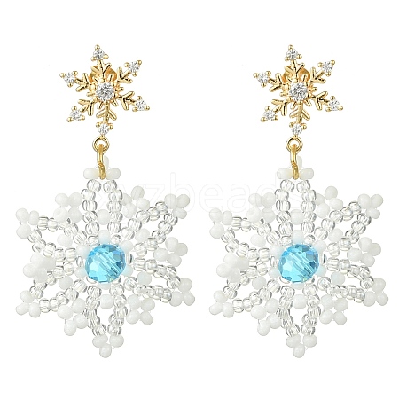 Christmas Snowflake Glass Seed Braided Dangle Earrings EJEW-MZ00233-05-1