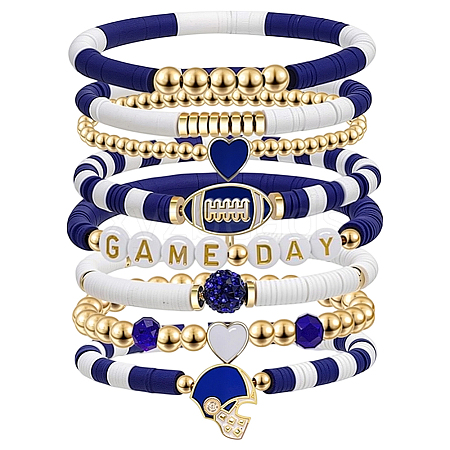 8Pcs 1Bag Rugby Polymer Clay Heishi & CCB Plastic Beaded Stretch Bracelets Set BJEW-PA0001-12B-1