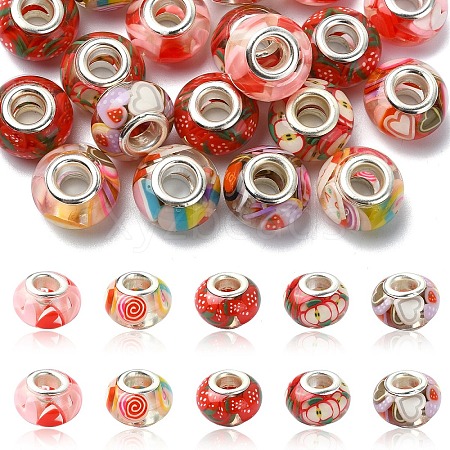 20Pcs 5 Colors Transparent Resin European Rondelle Beads RPDL-YW0001-13A-1